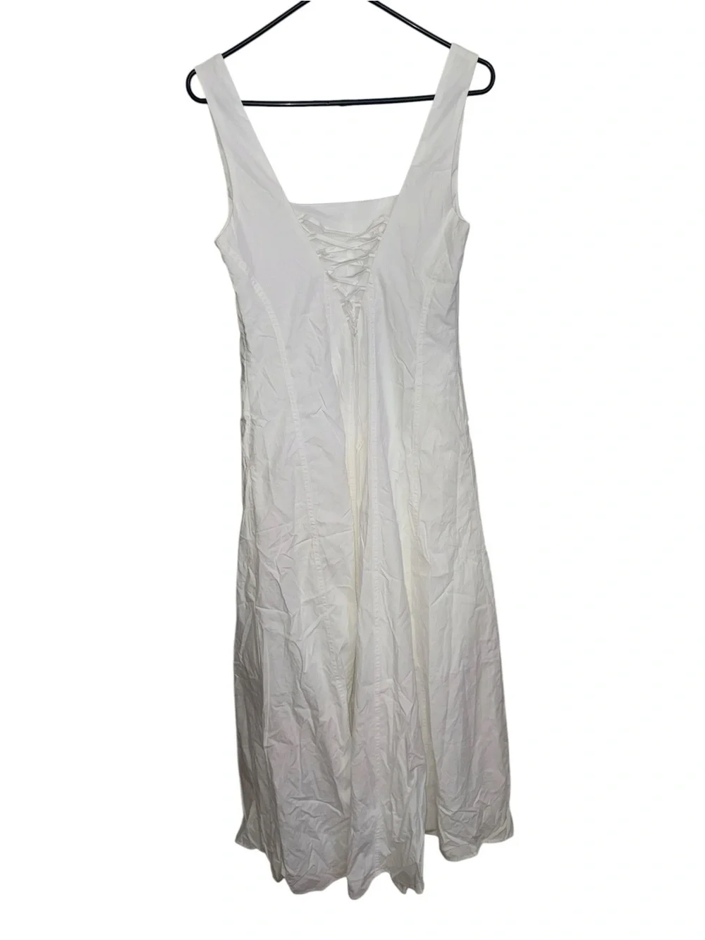 Commense White Lace-Up Back V-Neck Midi Dress - Picture 3 of 8